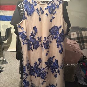 Elegant Blue Floral Embroidered Dress